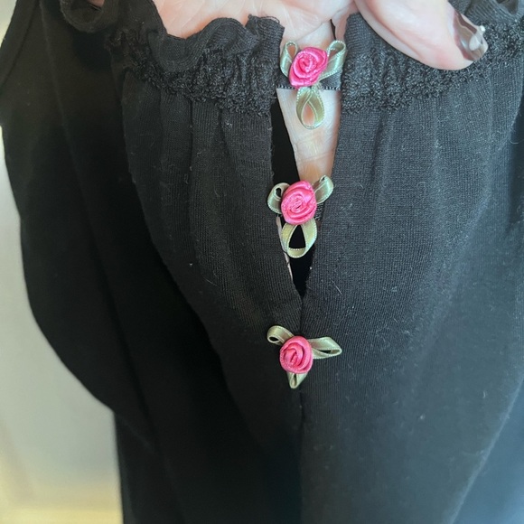 Betsey Johnson Black Tank Top with Pink Floral Details - Picture 3 of 5